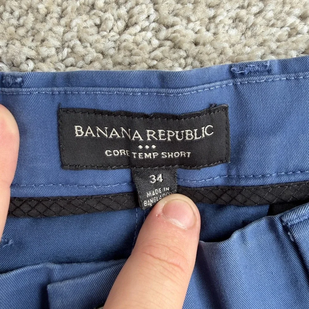 Banana Republic Chino Shorts Mens 34 Blue Core Temp Stretch 9 Inseam Summer